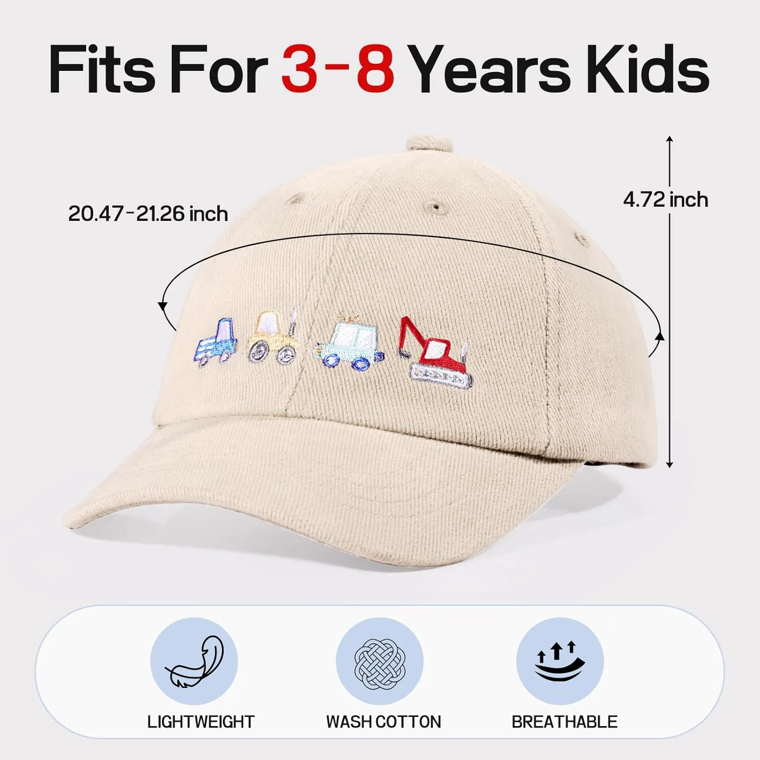 Kids Cute Car Embroidered Baseball Caps Toddler Trucker Hats Sun Protection Cap for Boys Girls 3-8 Years