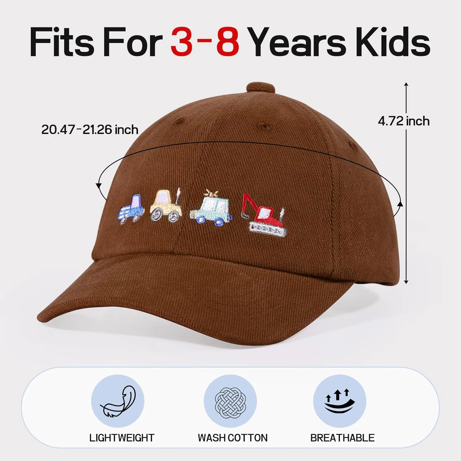 Kids Cute Car Embroidered Baseball Caps Toddler Trucker Hats Sun Protection Cap for Boys Girls 3-8 Years