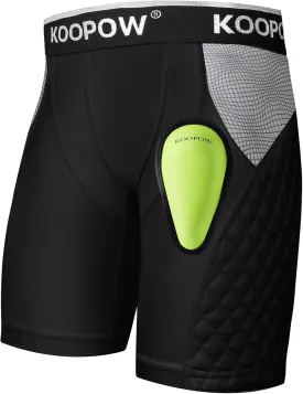 KOOPOW Boys' Sliding Shorts Youth Padded Slider Shorts Sliding Pads with Cup Pocket for Baseball, Football, Lacrosse, Hockey