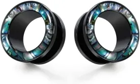 KUBOOZ Ear Plug Tunnel Gauge Stretcher Piercing Green Seashell Floral Stainless Steel Screw