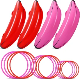 Leitee 16 Pcs Inflatable Banana Ring Toss Party Favor for Women Include 4 Pack Inflatable Banan with 12 Pcs Plastic Toss Rings Games Girls Niqht for Adults Swimming Pool Decorations