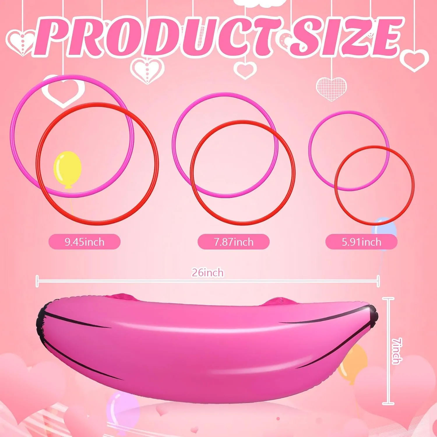 Leitee 16 Pcs Inflatable Banana Ring Toss Party Favor for Women Include 4 Pack Inflatable Banan with 12 Pcs Plastic Toss Rings Games Girls Niqht for Adults Swimming Pool Decorations