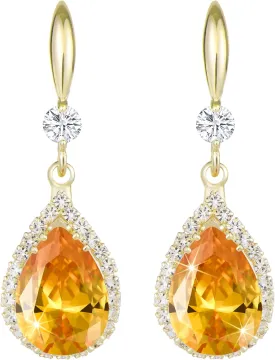 Linawe Imitation Diamond Dangle Earrings for Women Trendy, Rhinestone Drop Chandelier Earrings, Teardrop Crystal Cubic Zirconia Wedding Jewelry Set, 14K Gold/Rose Gold/Silver Tone