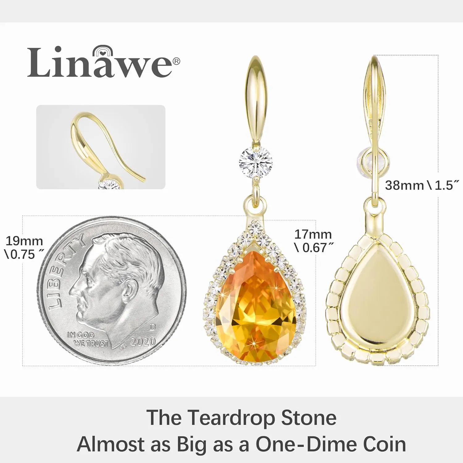 Linawe Imitation Diamond Dangle Earrings for Women Trendy, Rhinestone Drop Chandelier Earrings, Teardrop Crystal Cubic Zirconia Wedding Jewelry Set, 14K Gold/Rose Gold/Silver Tone