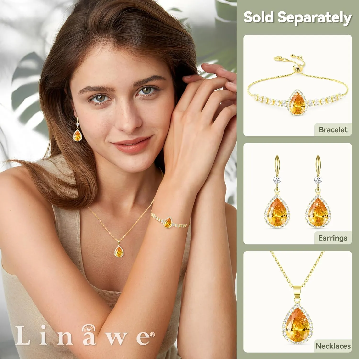 Linawe Imitation Diamond Dangle Earrings for Women Trendy, Rhinestone Drop Chandelier Earrings, Teardrop Crystal Cubic Zirconia Wedding Jewelry Set, 14K Gold/Rose Gold/Silver Tone