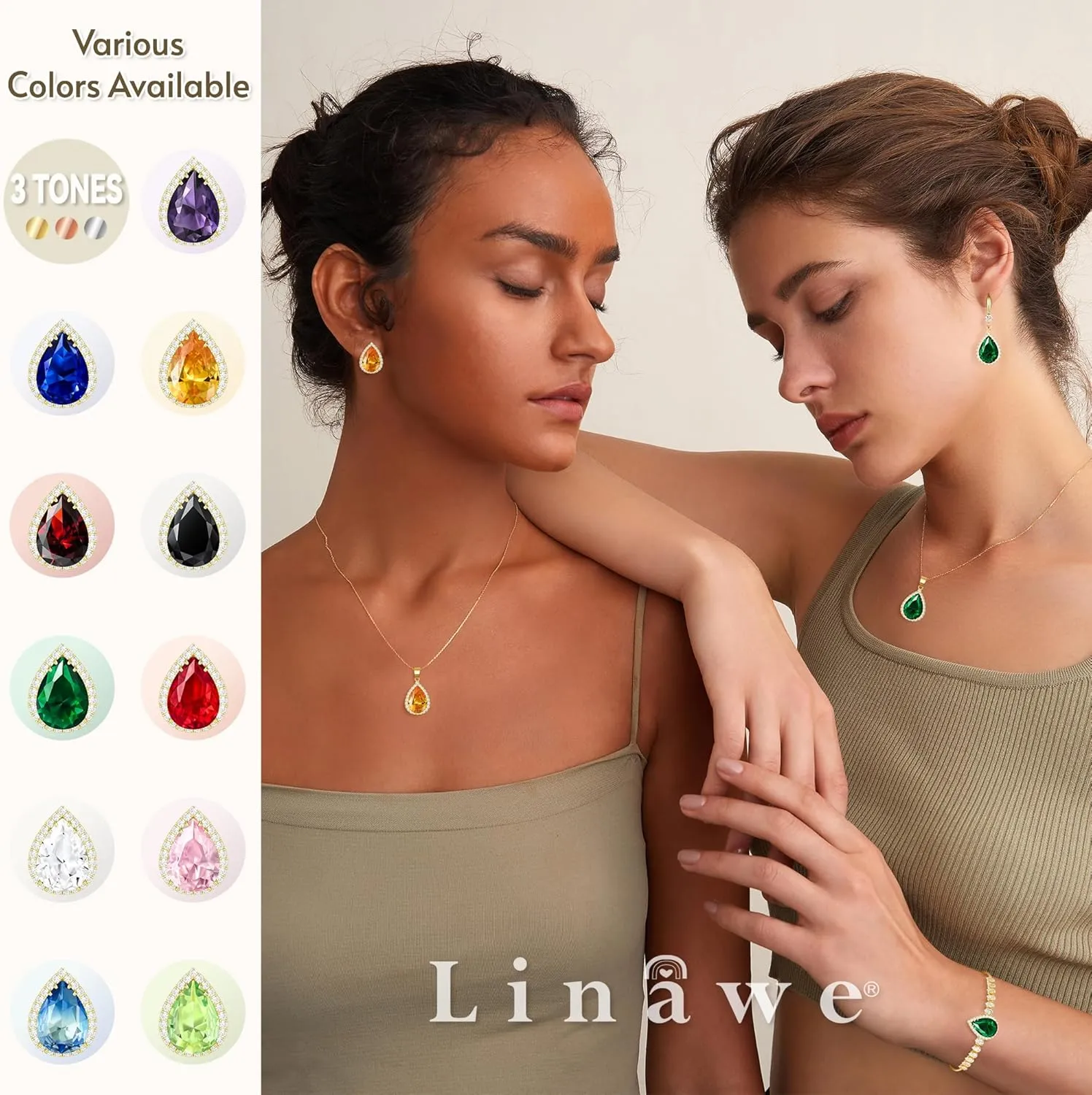 Linawe Imitation Diamond Dangle Earrings for Women Trendy, Rhinestone Drop Chandelier Earrings, Teardrop Crystal Cubic Zirconia Wedding Jewelry Set, 14K Gold/Rose Gold/Silver Tone