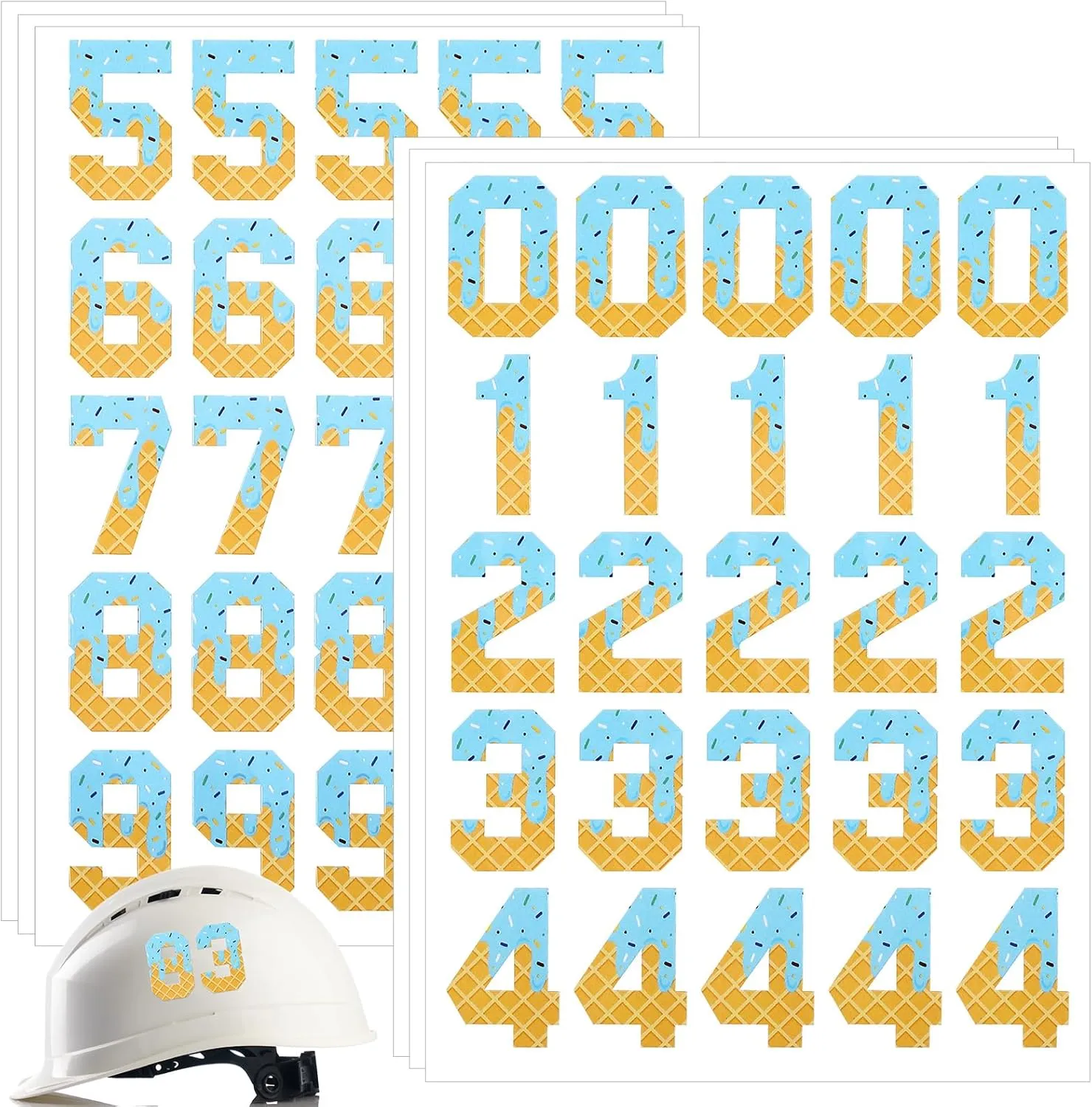 Marspark 150pcs Ice Cream Drip Sprinkle Numbers Sticker for Baseball Helmet Self Adhesive Pink & Blue Not Easy to Fall Off & Waterproof Sports Number Helmet Stickers for Baseball Softball(Blue)