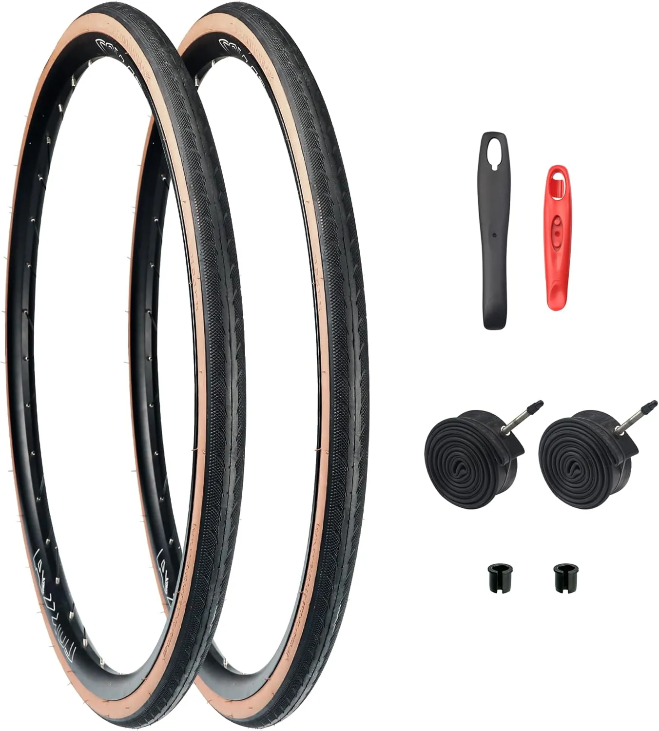 MEGHNA Bike Tire 700C Road Bike Foldable 700 x 32C Tire with Bike Tube Tire Lever for Road Racing Fast Rolling 32-622mm Replacement for Road Bike (Black Brown, 700 x 32C - 2 Pack with Tubes)