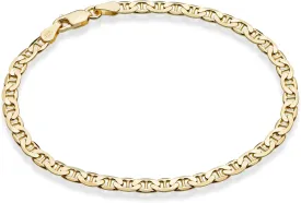 Miabella Italian Solid 925 Sterling Silver, 18Kt Gold Plated 3mm, 4mm Solid Mariner Link Chain Bracelet for Men Women, Made in Italy