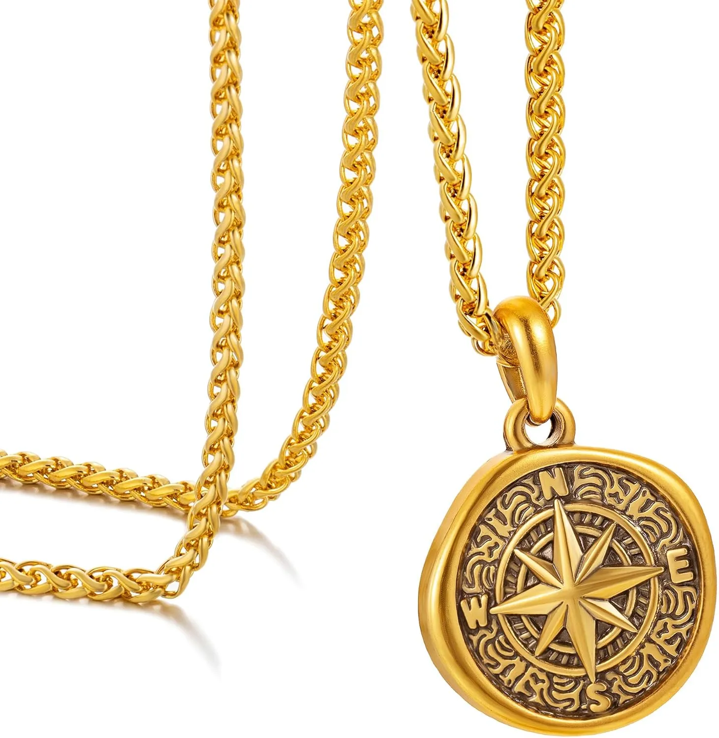 murtoo Compass Pendant Necklace for Men, Gold Silver Stainless Steel Mens Compass Necklaces, Stylish Jewelry Silver/Gold Chain Religious Gifts for Him Unisex, 24''/22''