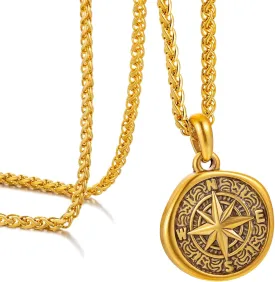 murtoo Compass Pendant Necklace for Men, Gold Silver Stainless Steel Mens Compass Necklaces, Stylish Jewelry Silver/Gold Chain Religious Gifts for Him Unisex, 24''/22''