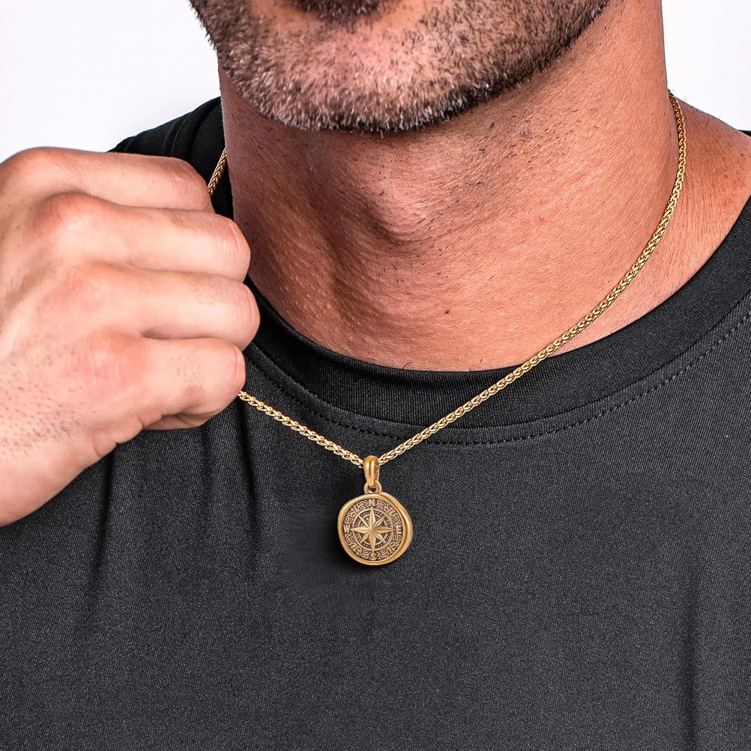 murtoo Compass Pendant Necklace for Men, Gold Silver Stainless Steel Mens Compass Necklaces, Stylish Jewelry Silver/Gold Chain Religious Gifts for Him Unisex, 24''/22''