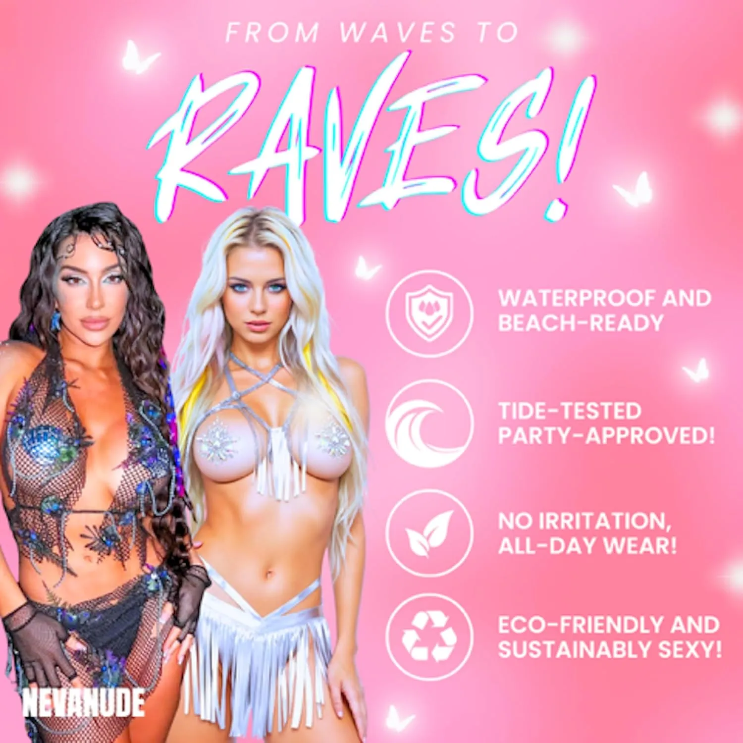 Neva Nude X Factor Nipztix Pasties Nipple Covers for Raves Parties, Medical Grade Adhesive, Waterproof, Made in USA