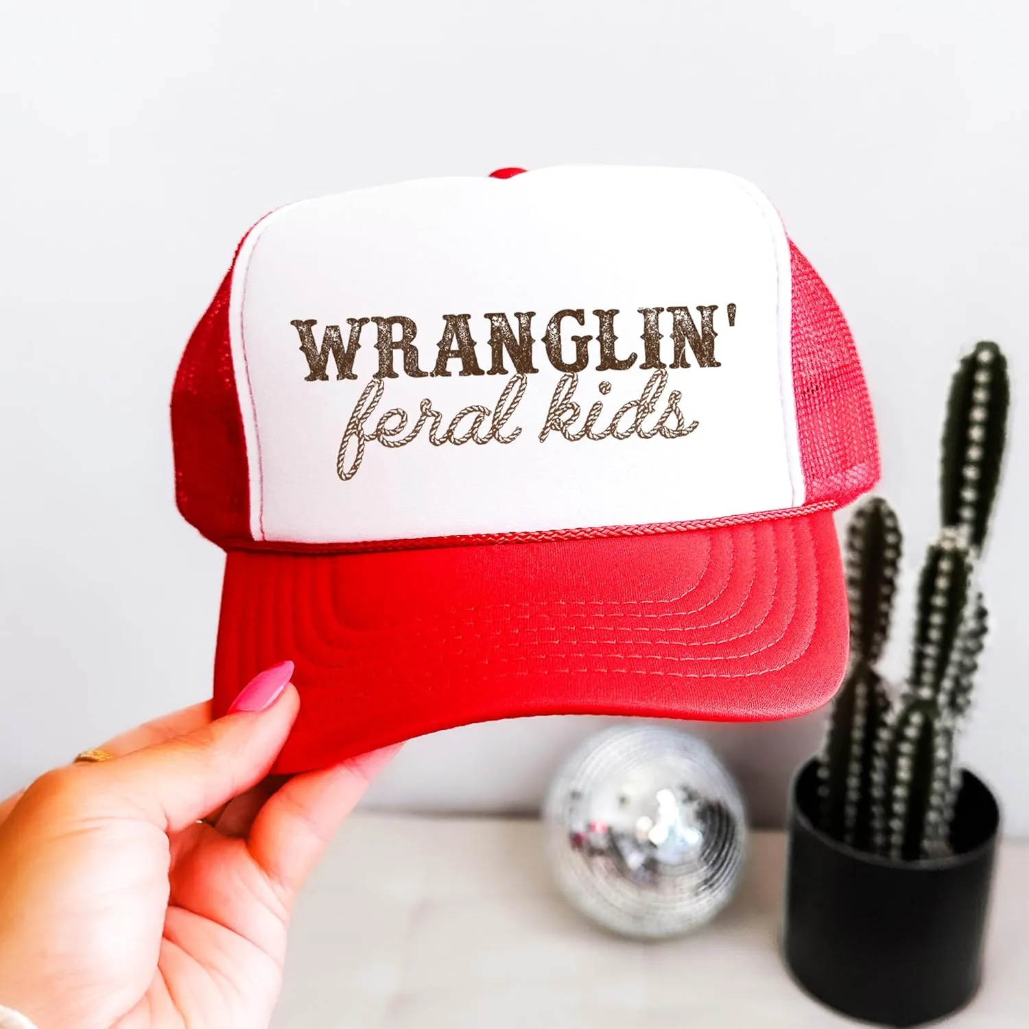 Olive Loves Apple Wranglin' Feral Kids Trucker Hat for Mom and Dad Funny Western Style Cap for Women and Men