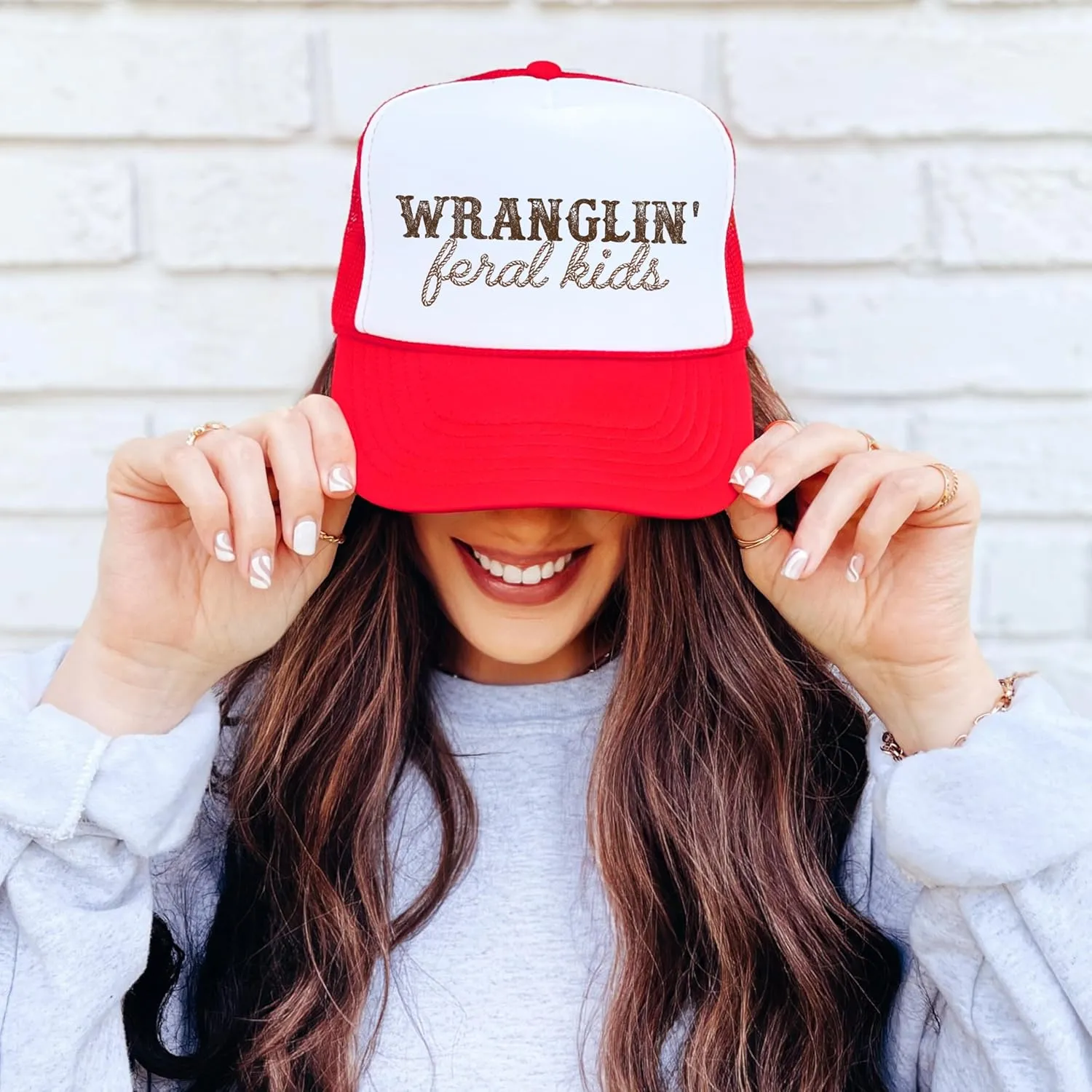 Olive Loves Apple Wranglin' Feral Kids Trucker Hat for Mom and Dad Funny Western Style Cap for Women and Men