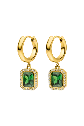 Pavé Emerald Huggies Green 14K Gold Plated