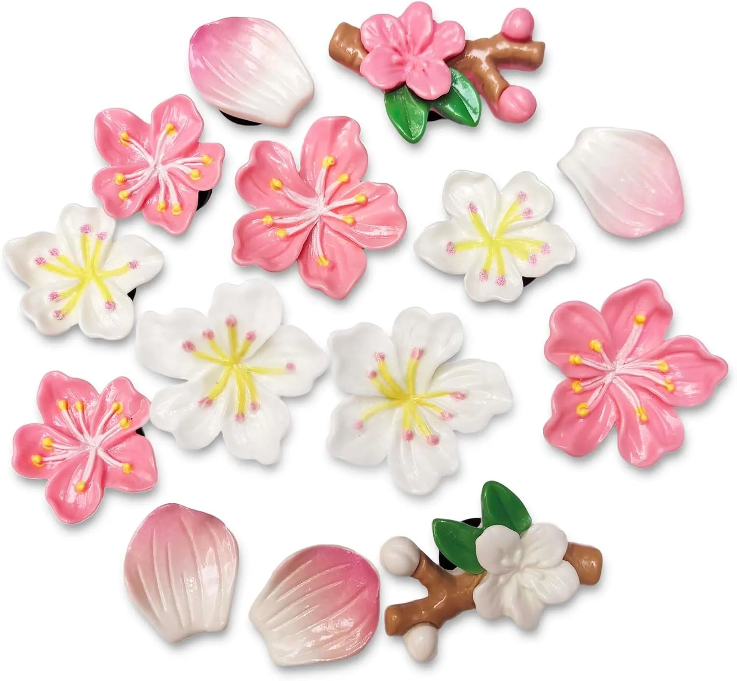Pink Sakura Flower Shoe Charms Set, 14 Pcs Pink and White Aesthetic Petal Shoe Charms Aesthetic for Women Kids