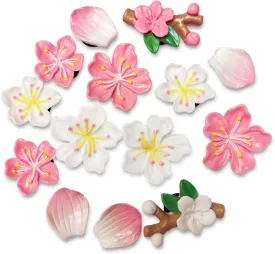 Pink Sakura Flower Shoe Charms Set, 14 Pcs Pink and White Aesthetic Petal Shoe Charms Aesthetic for Women Kids