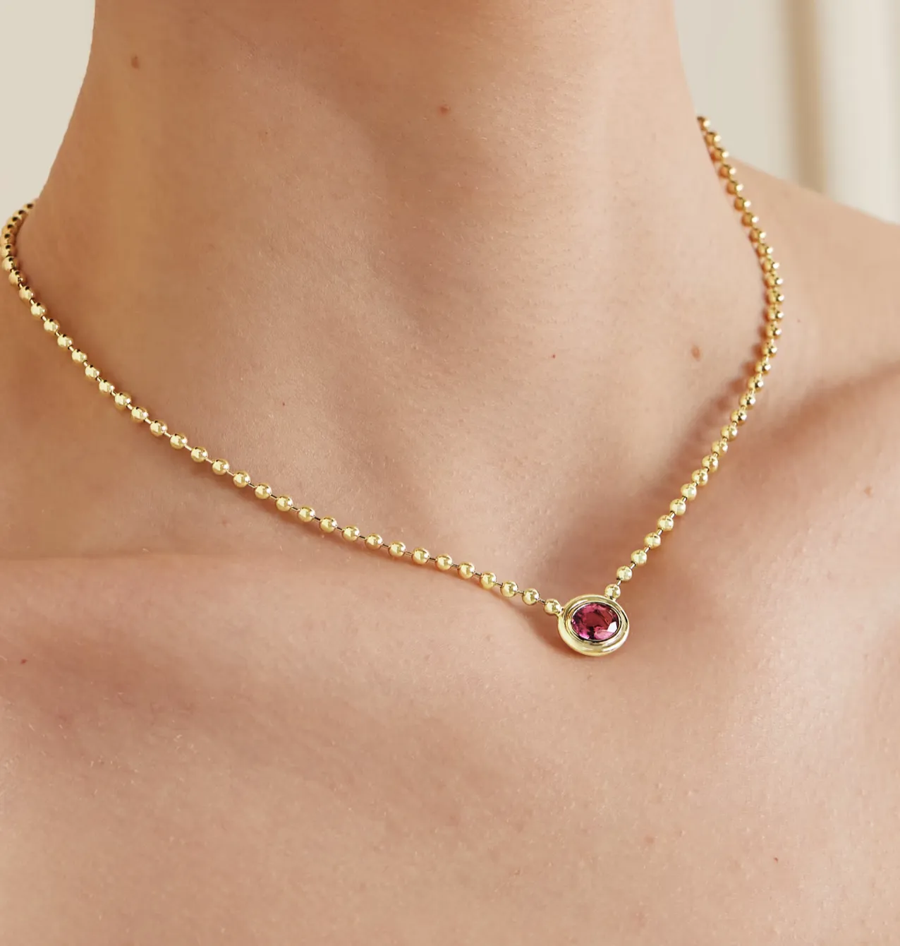Pink Tourmaline Double Bubble Bezel Necklace