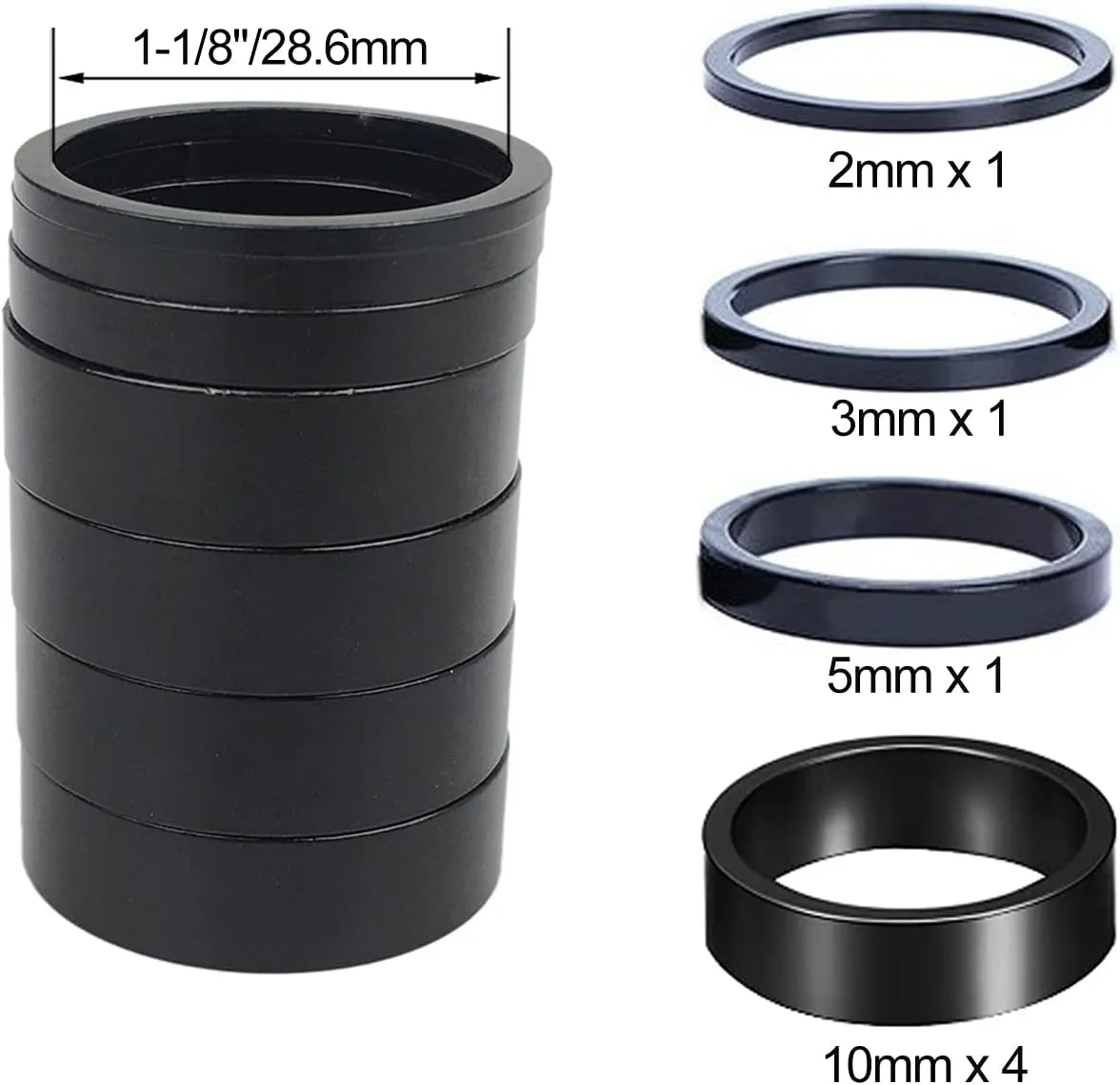 PLATT Bike Headset Spacer Aluminium Alloy Bicycle Stem Headset Spacers Fit 1 1/8-Inch Stem for MTB BMX Road Bikes 2/3/5/10mm(7PCS)