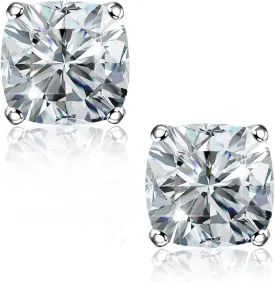 "STUNNING FLAME" Trillion-cut/Cushion-cut/Emerald-cut/Marquise-cut ... 18K White Gold Plated Sterling Silver Cubic Zirconia Simulated Diamond Stud Earrings for Women