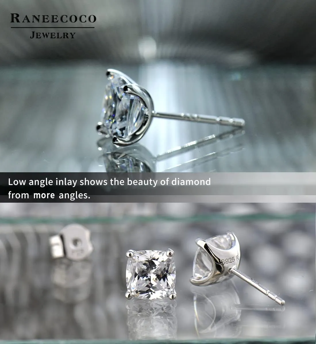 "STUNNING FLAME" Trillion-cut/Cushion-cut/Emerald-cut/Marquise-cut ... 18K White Gold Plated Sterling Silver Cubic Zirconia Simulated Diamond Stud Earrings for Women