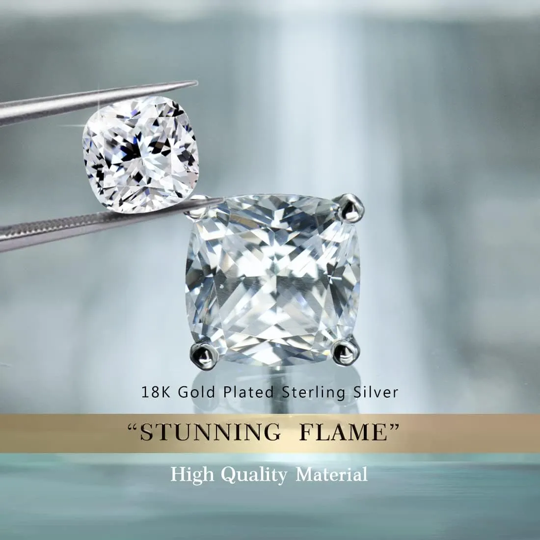 "STUNNING FLAME" Trillion-cut/Cushion-cut/Emerald-cut/Marquise-cut ... 18K White Gold Plated Sterling Silver Cubic Zirconia Simulated Diamond Stud Earrings for Women