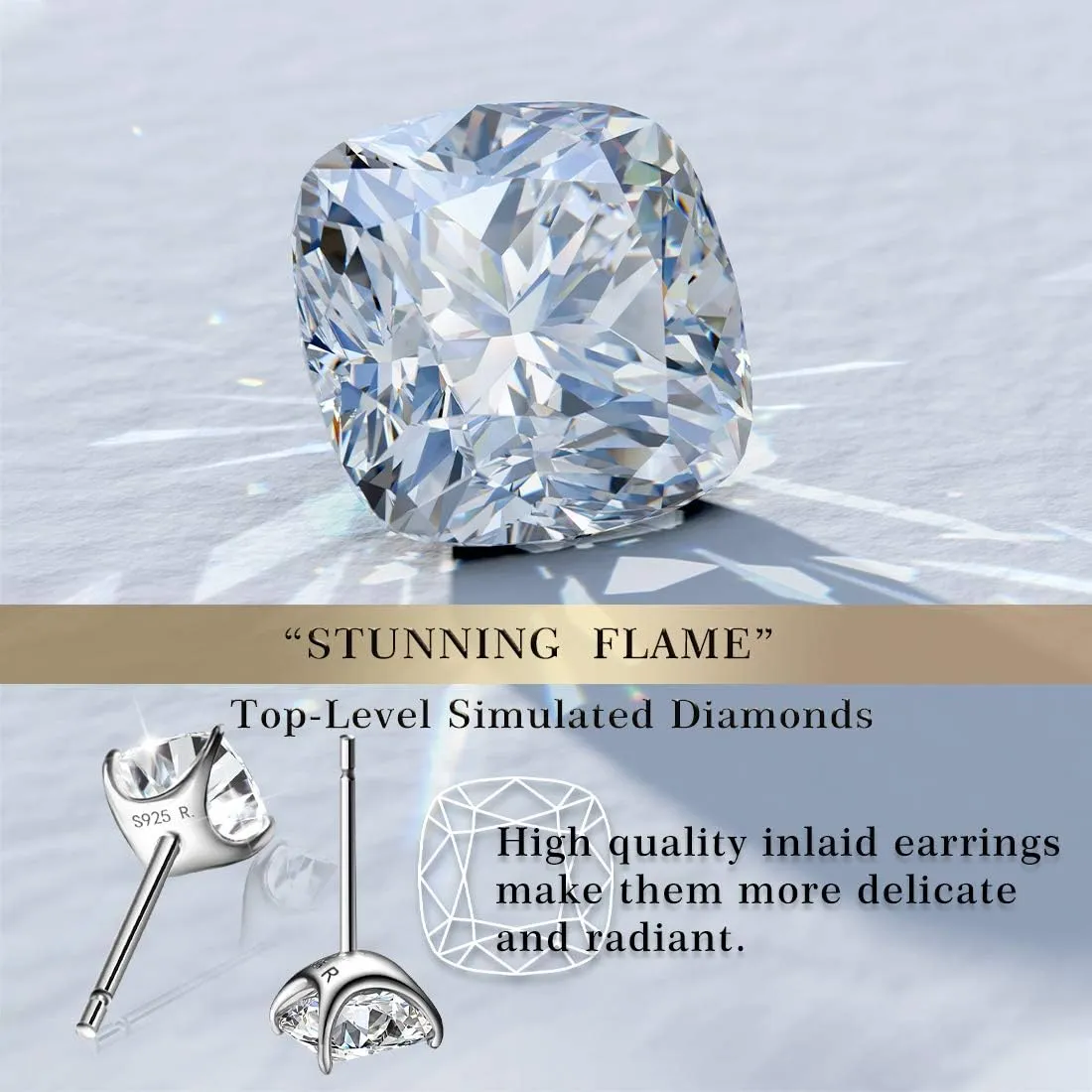 "STUNNING FLAME" Trillion-cut/Cushion-cut/Emerald-cut/Marquise-cut ... 18K White Gold Plated Sterling Silver Cubic Zirconia Simulated Diamond Stud Earrings for Women