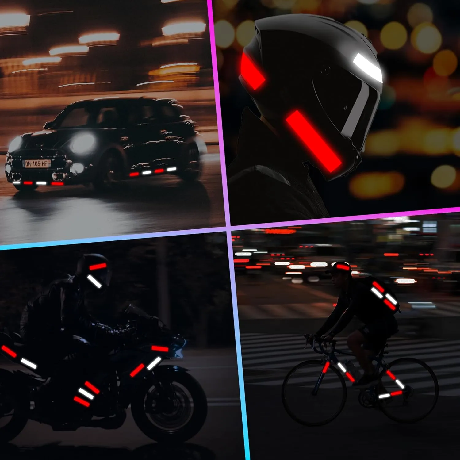 Reflective Stickers for Helmet | 6pcs Brilliant Gry-red | Similar to 3M Reflective Tape | Bike Reflectors for Night Riding, Mailbox reflectors | Waterproof hi vis Decals for Car, Trailer