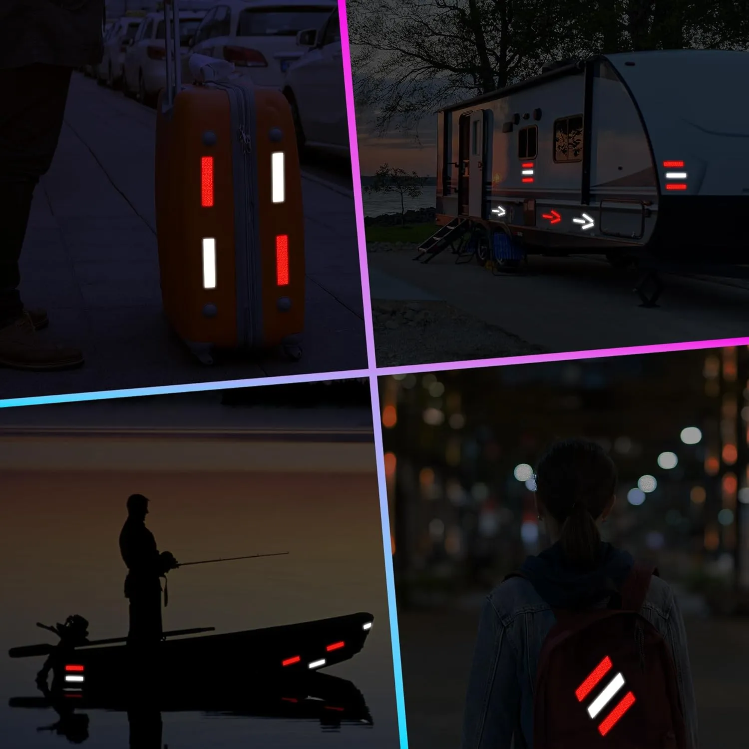 Reflective Stickers for Helmet | 6pcs Brilliant Gry-red | Similar to 3M Reflective Tape | Bike Reflectors for Night Riding, Mailbox reflectors | Waterproof hi vis Decals for Car, Trailer