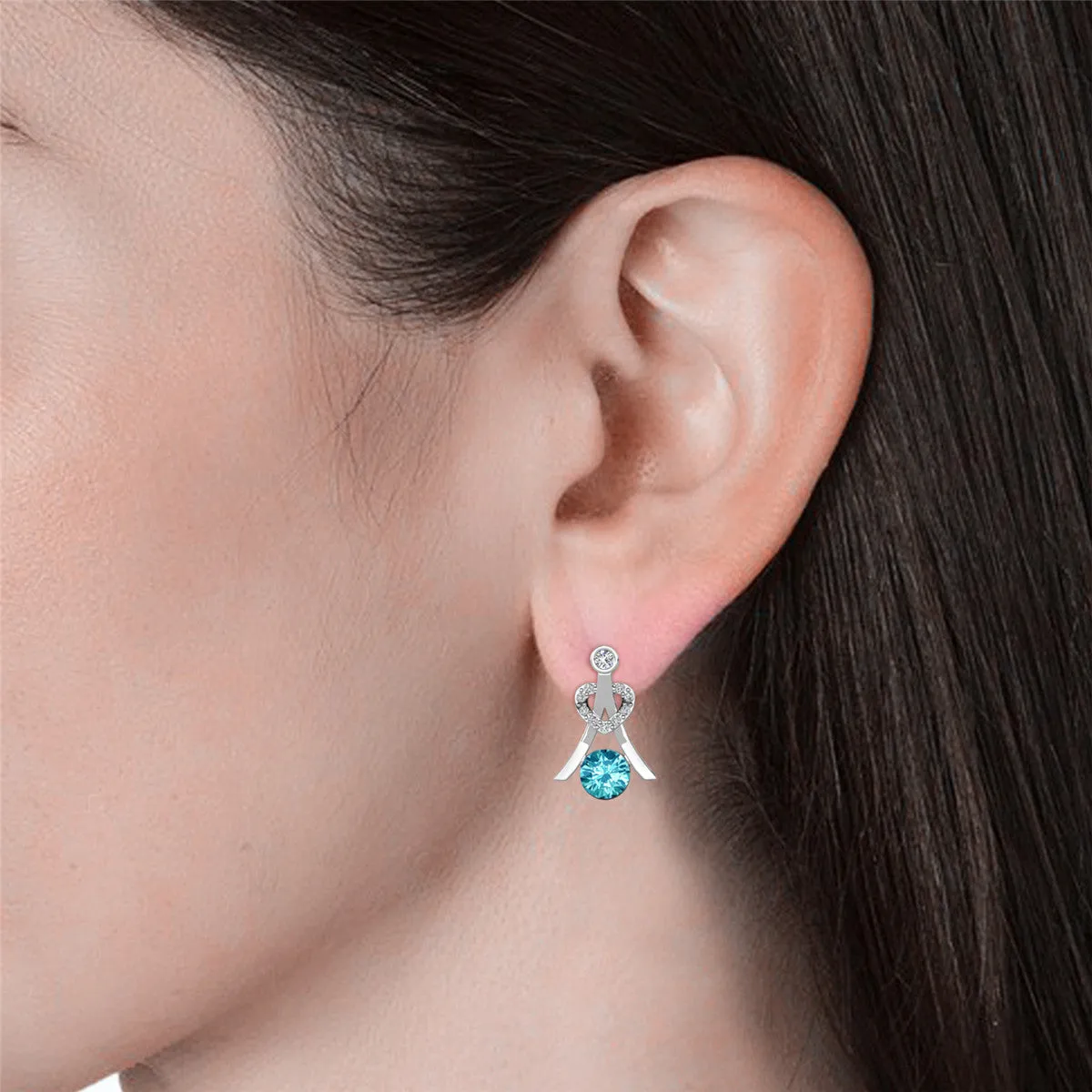 Serenity March Birthstone Aquamarine Earrings,  18k White Gold Plated Silver Earrings with Round Cut Crystals