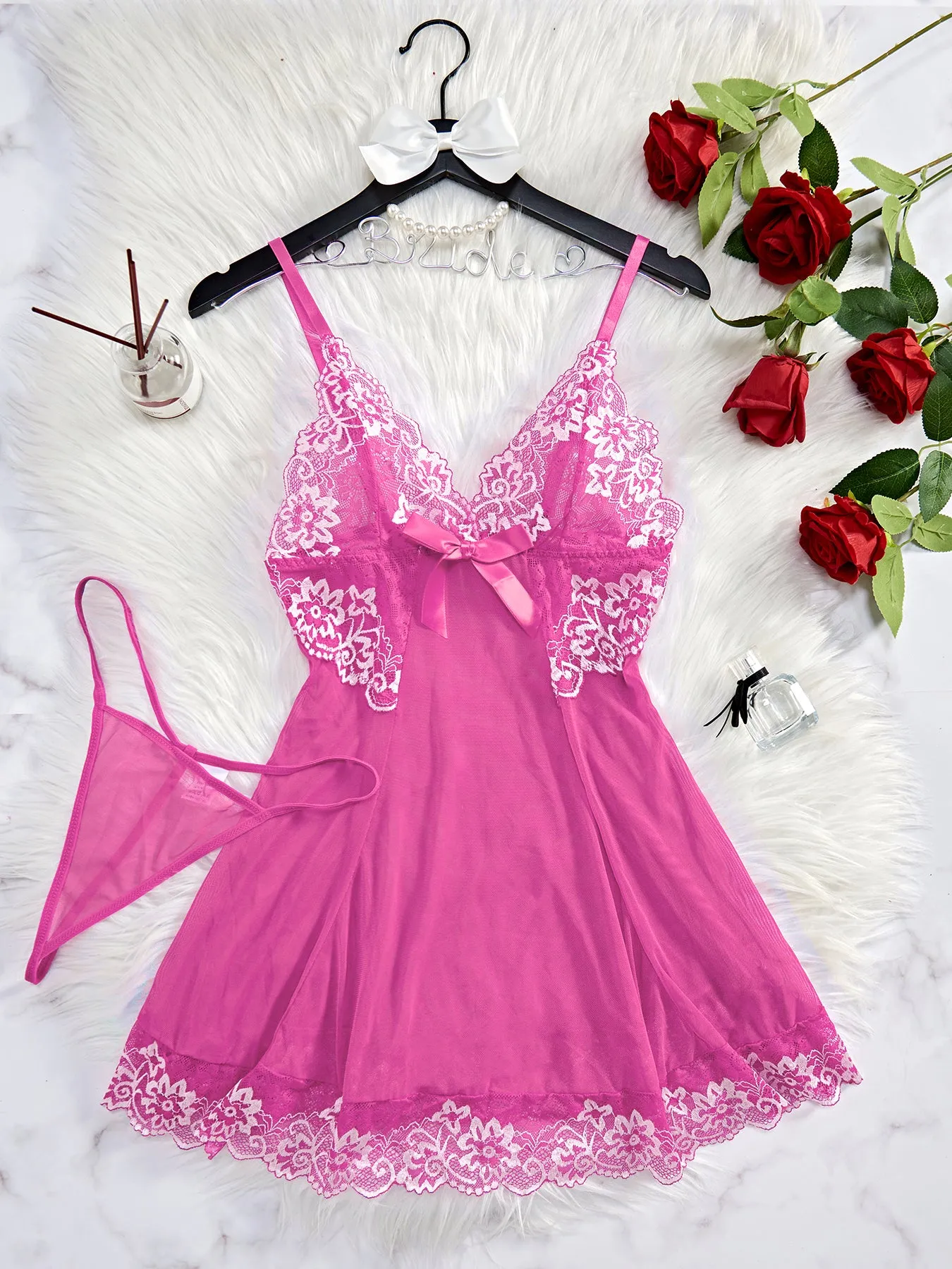 SheCurve®Sexy Sheer Lace Nightgown with G-String