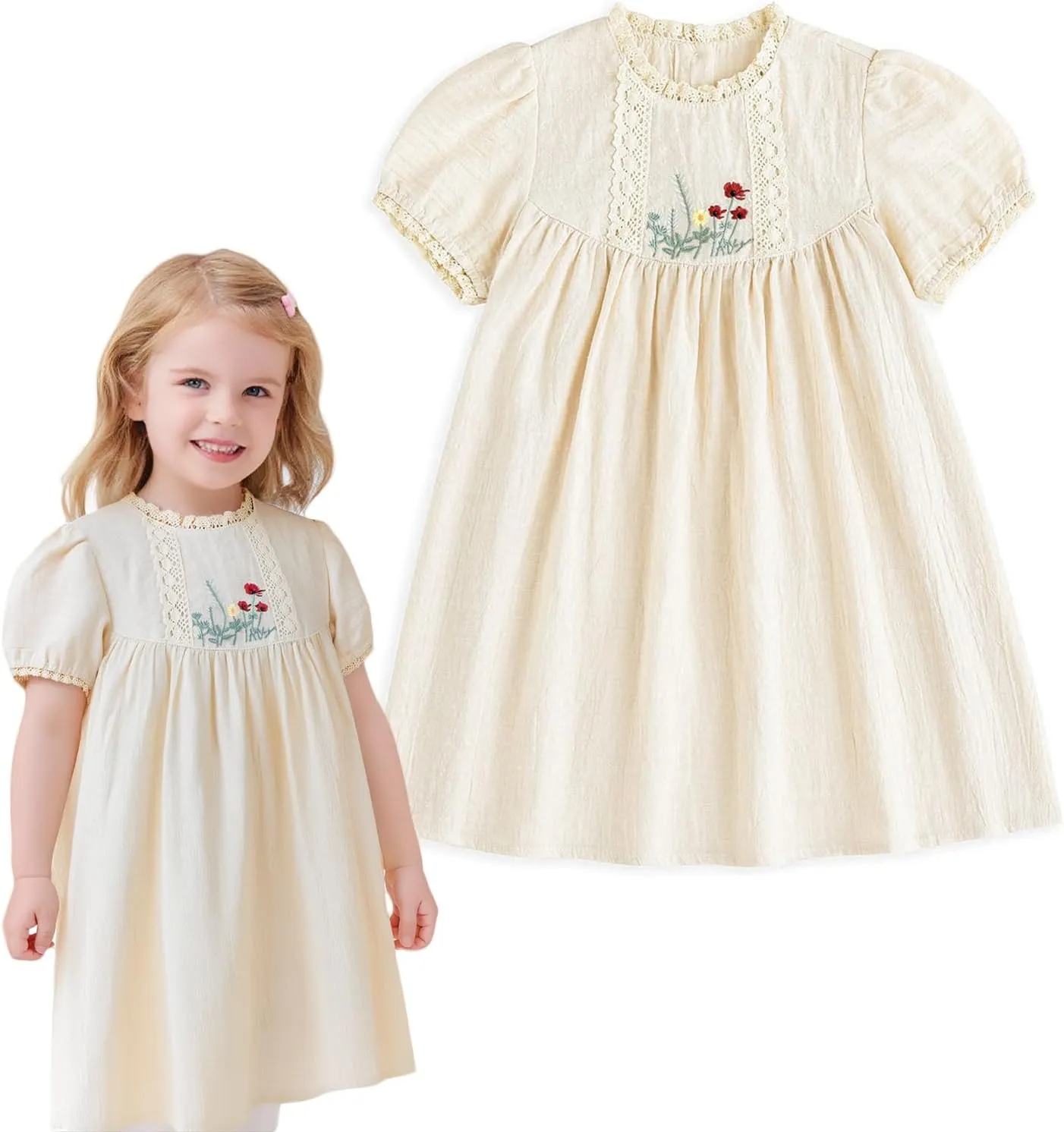 Simplee kids Baby Girl Dress Toddler Casual Dresses Summer Solid Color Floral Girl Clothes