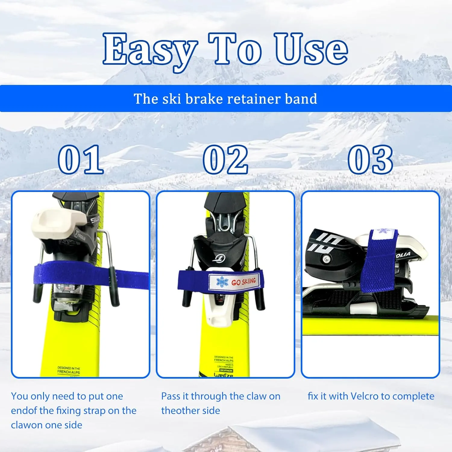 Ski Brake Retainer Strap, 18.9" Adjustable Nylon Binding Brake Retainer Bands, Durable & Reusable Snowboard Brake Retainers for Skis Waxing and Tuning, Easier to Put in Place