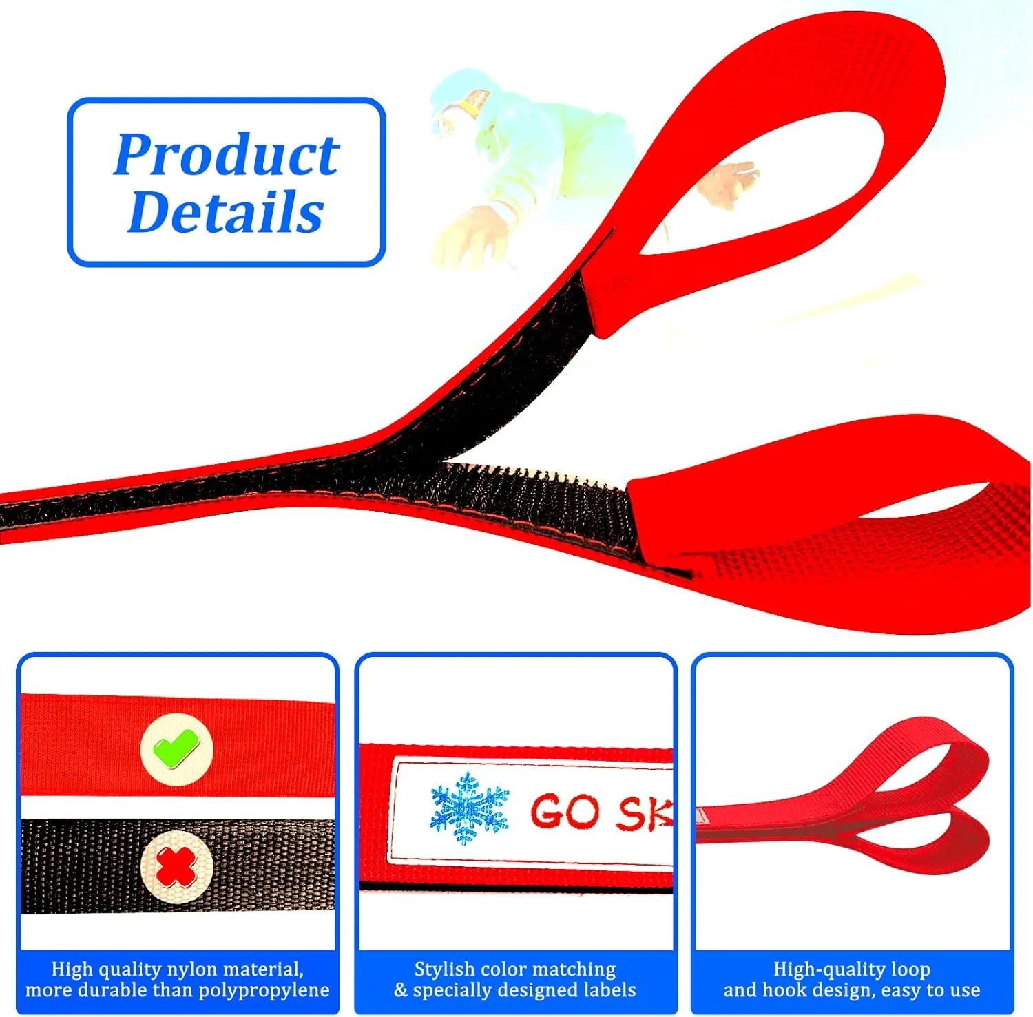Ski Brake Retainer Strap, 18.9" Adjustable Nylon Binding Brake Retainer Bands, Durable & Reusable Snowboard Brake Retainers for Skis Waxing and Tuning, Easier to Put in Place