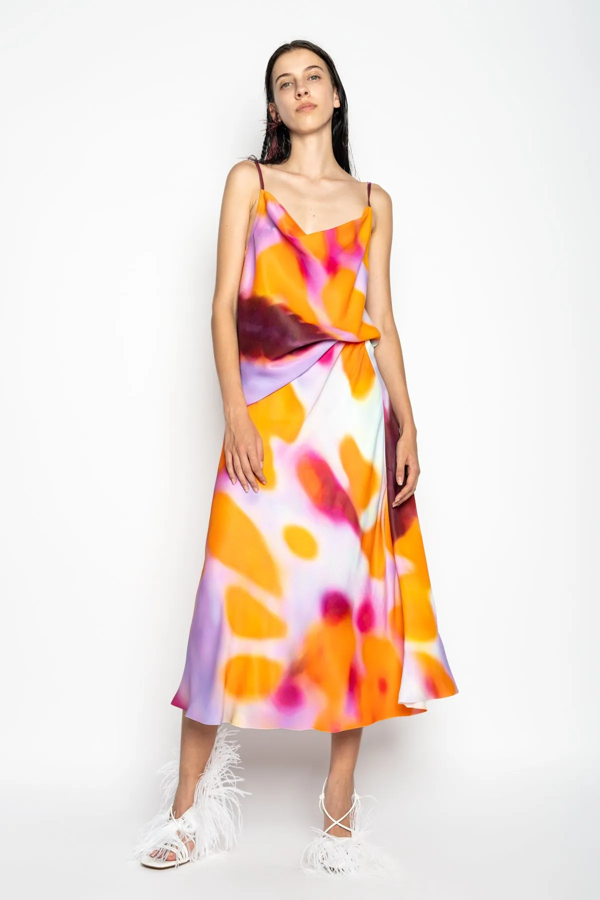 SLIP PRINTED SATIN SKIRT