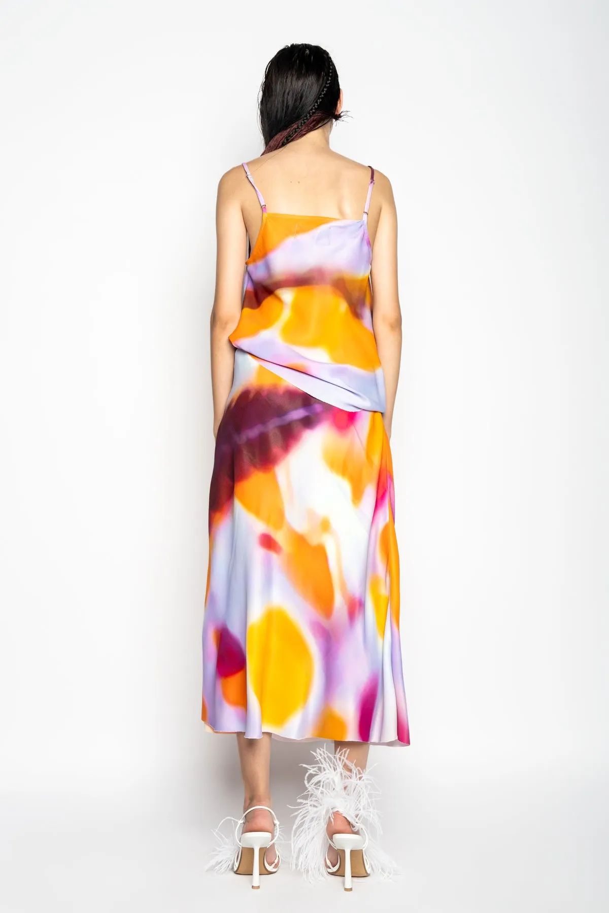 SLIP PRINTED SATIN SKIRT