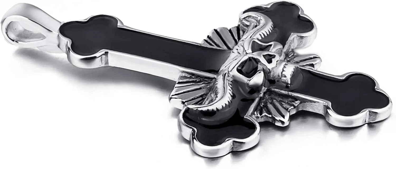 Stainless Steel Inverted Cross Necklace for Men Women Red The Devil's Cross Satanic Upside Down Cross Pendant Chain Gothic Skull Jewelry 20", 24"