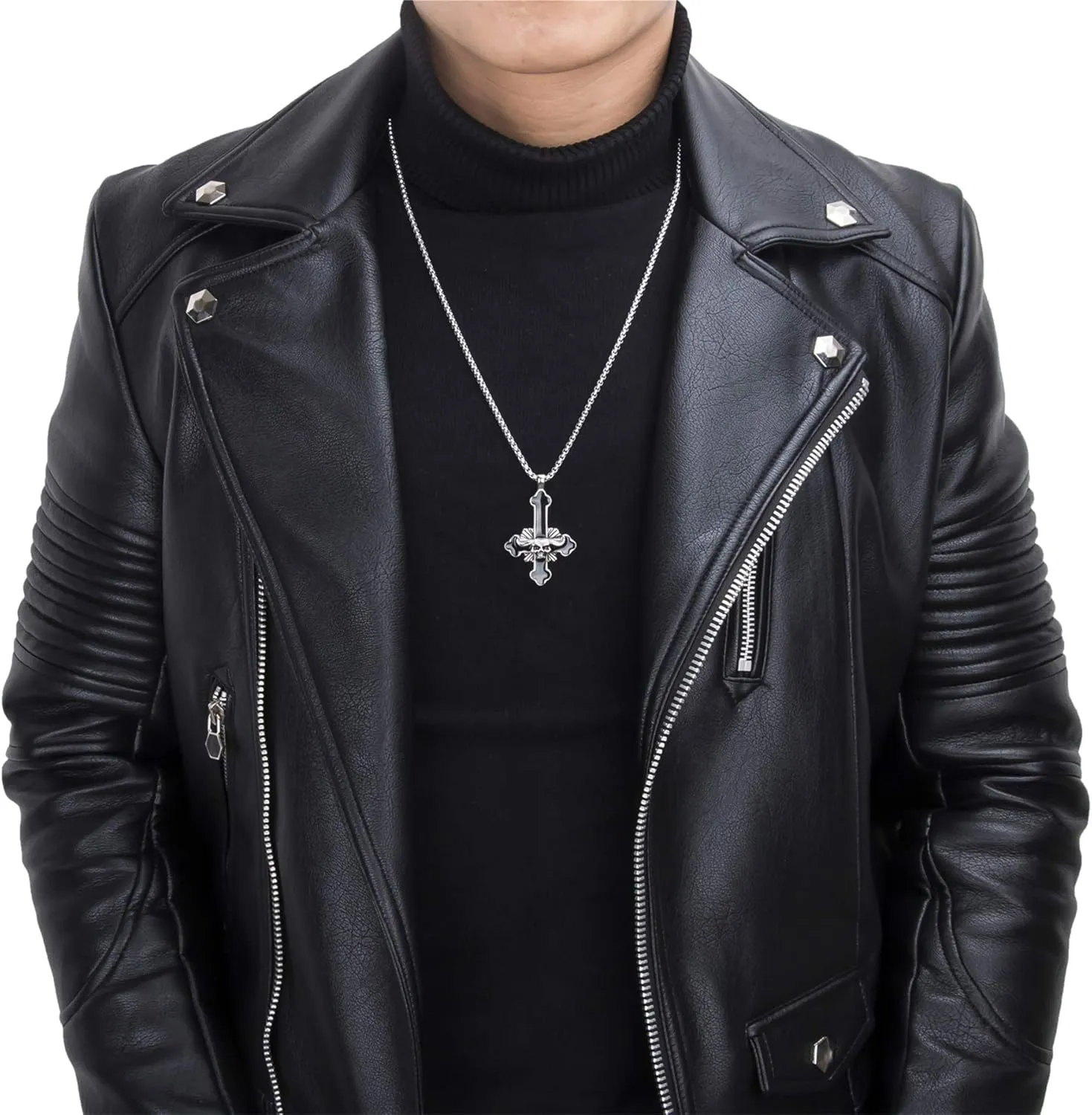 Stainless Steel Inverted Cross Necklace for Men Women Red The Devil's Cross Satanic Upside Down Cross Pendant Chain Gothic Skull Jewelry 20", 24"