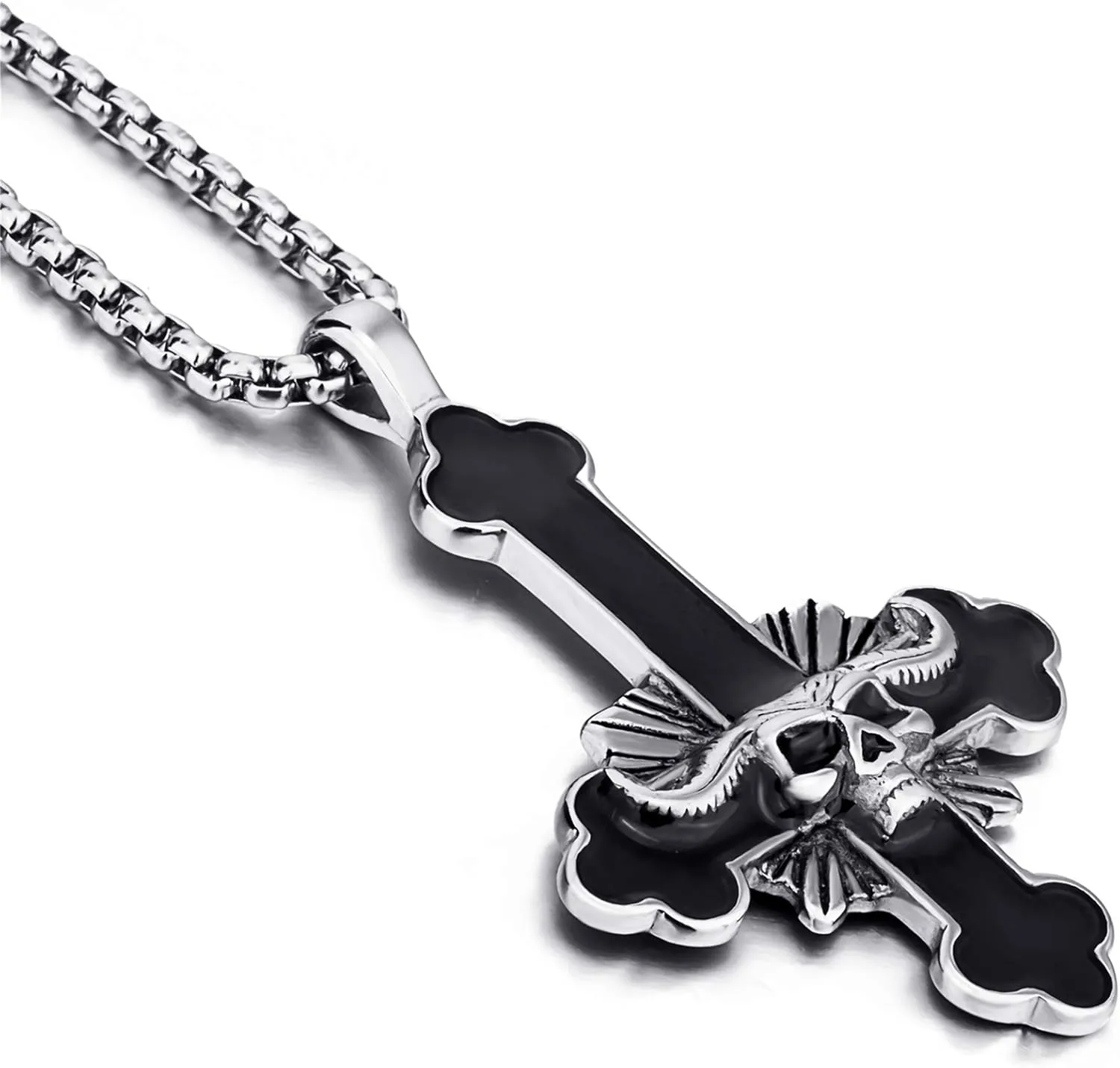 Stainless Steel Inverted Cross Necklace for Men Women Red The Devil's Cross Satanic Upside Down Cross Pendant Chain Gothic Skull Jewelry 20", 24"