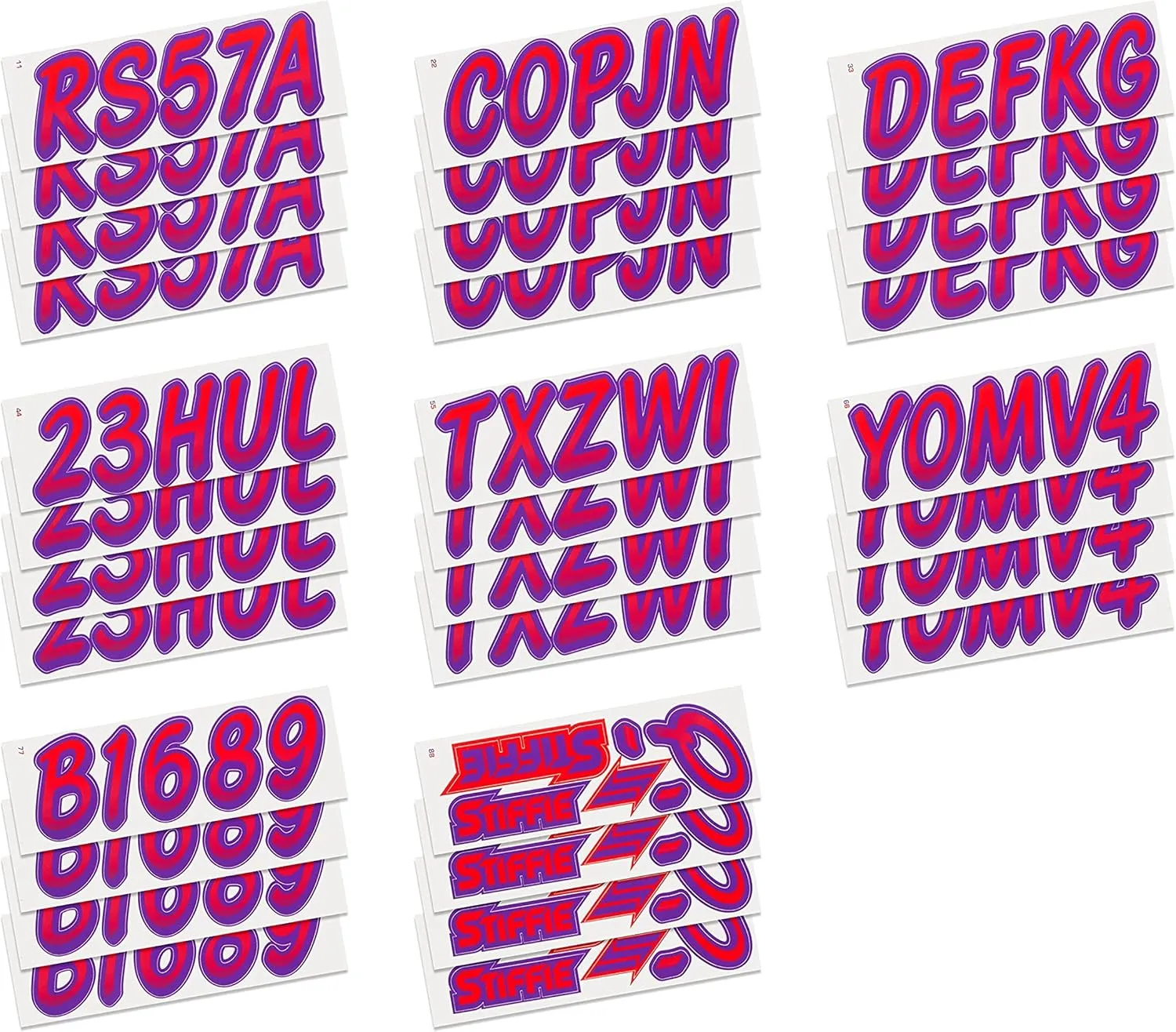 STIFFIE Whipline Red/Purple 3" Boat & PWC Registration Decals  Numbers Letters Stickers