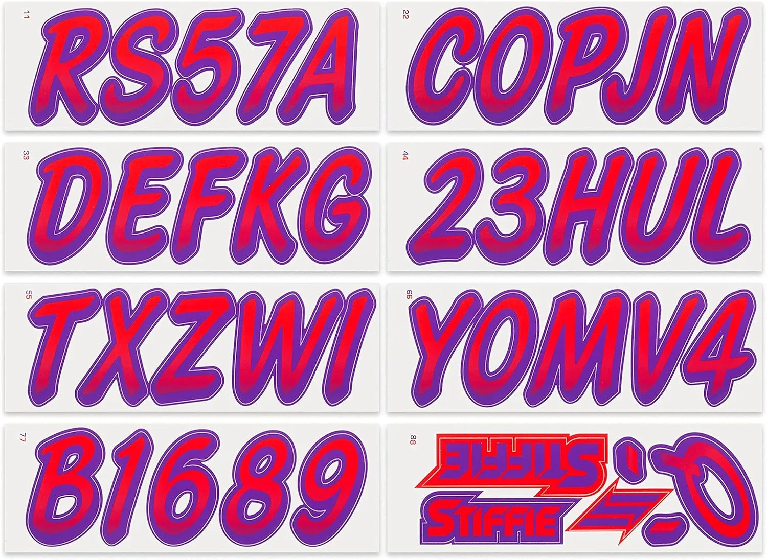 STIFFIE Whipline Red/Purple 3" Boat & PWC Registration Decals  Numbers Letters Stickers