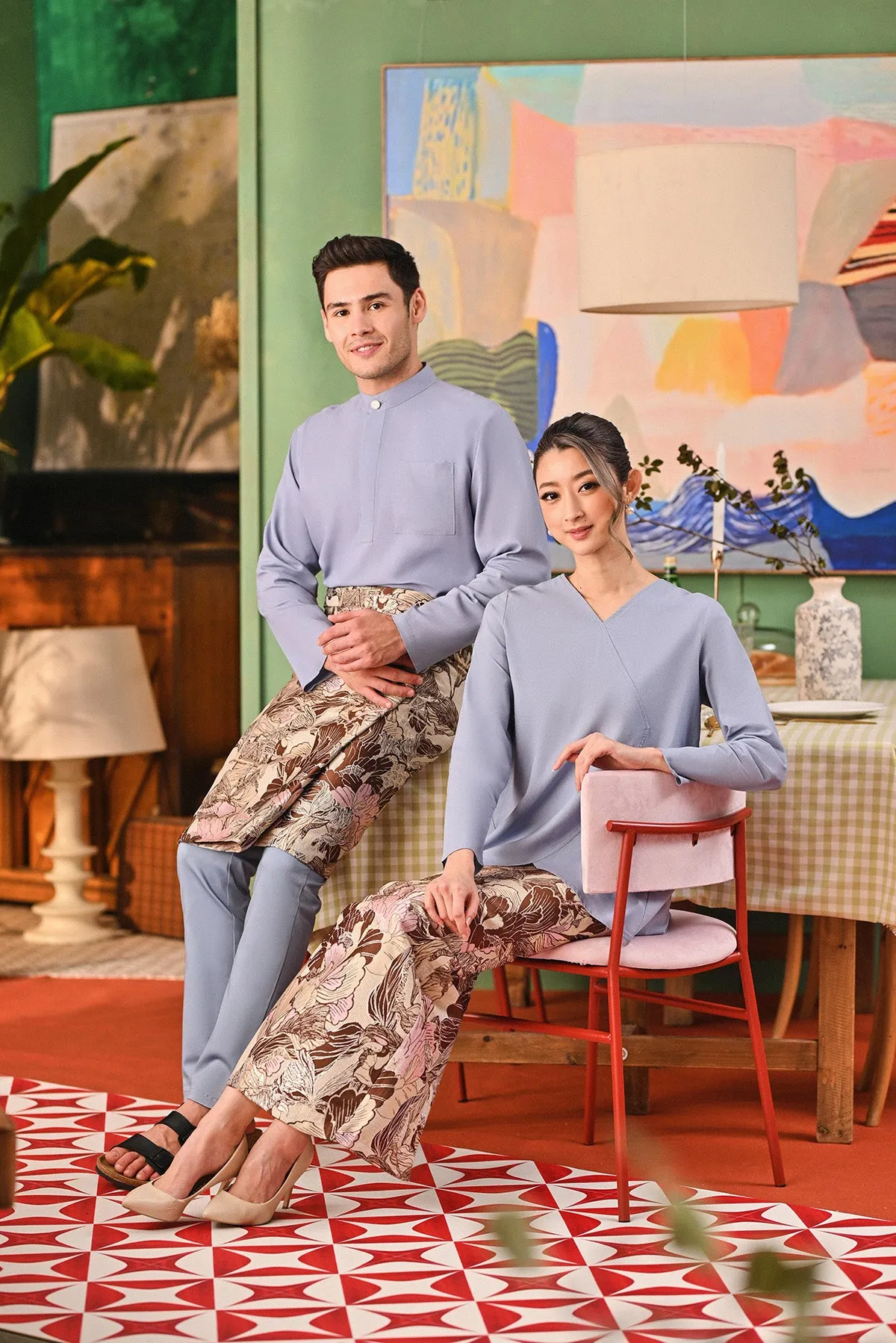 The Capai Men Baju Melayu Top - Light Pigeon Blue
