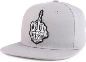 Trendy Apparel Shop Skeleton Middle Finger Embroidered Flatbill Snapback Cap