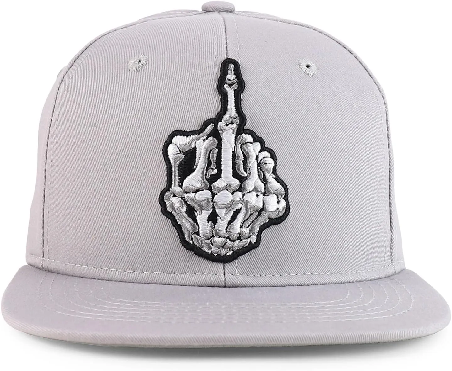 Trendy Apparel Shop Skeleton Middle Finger Embroidered Flatbill Snapback Cap