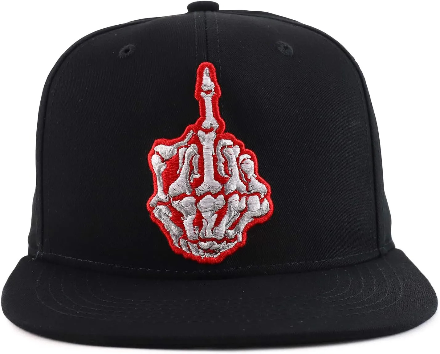 Trendy Apparel Shop Skeleton Middle Finger Embroidered Flatbill Snapback Cap