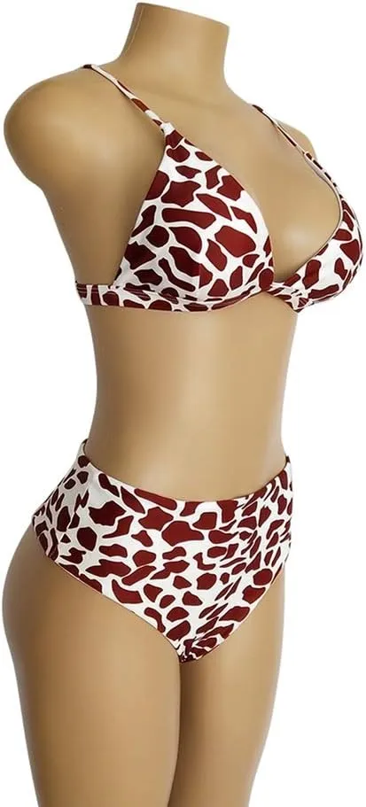 TSWRK Women's High Waist Leopard Print Bikini 2 Pieces Swimsuits Cheeky Bottom