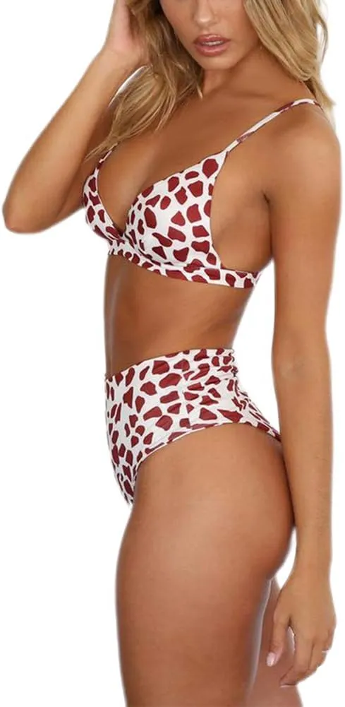 TSWRK Women's High Waist Leopard Print Bikini 2 Pieces Swimsuits Cheeky Bottom