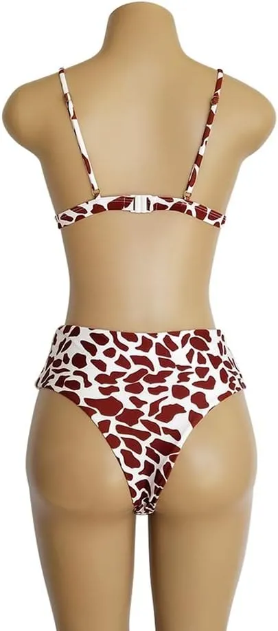 TSWRK Women's High Waist Leopard Print Bikini 2 Pieces Swimsuits Cheeky Bottom