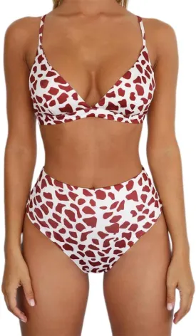 TSWRK Women's High Waist Leopard Print Bikini 2 Pieces Swimsuits Cheeky Bottom